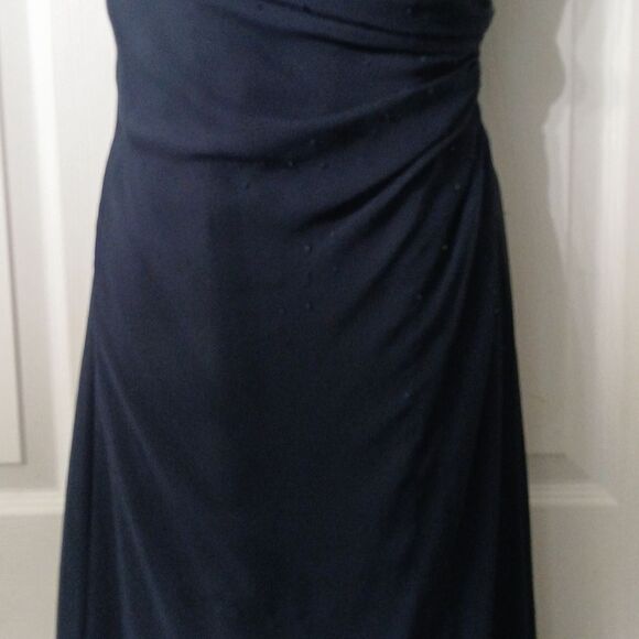 Jodan navy blue side gather beaded sleeveless formal gown with shawl  Sz 2 - Picture 3 of 12